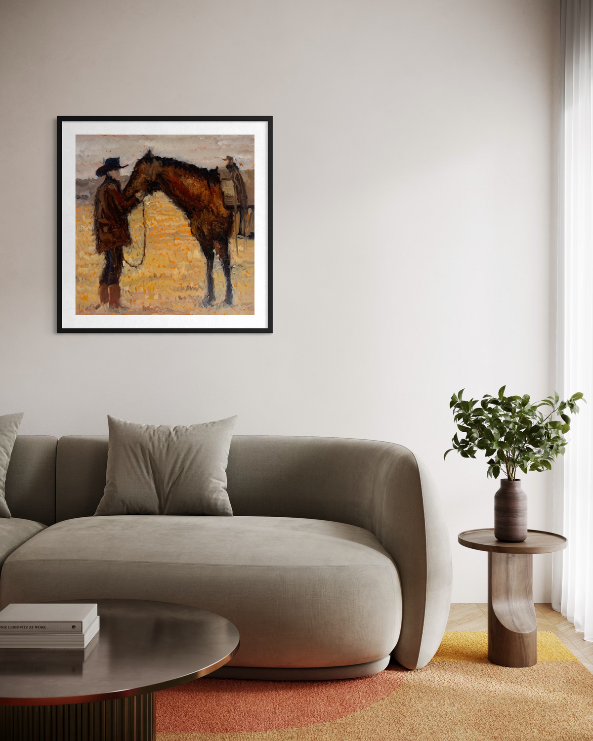 Tethered Souls art poster detail — impressionist brushwork, horse and rider