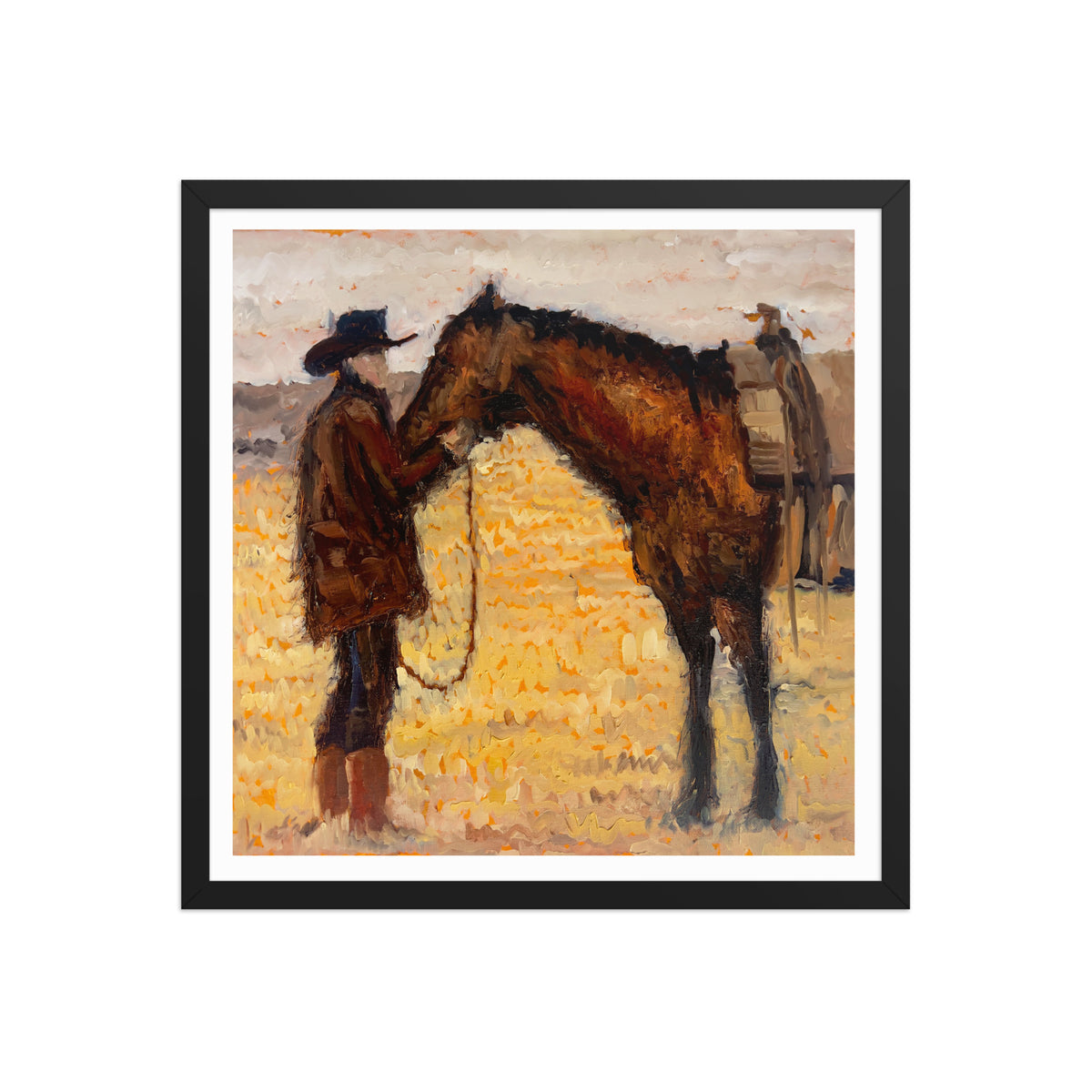 Tethered Souls 18x18 framed print — black frame, large western fine art poster