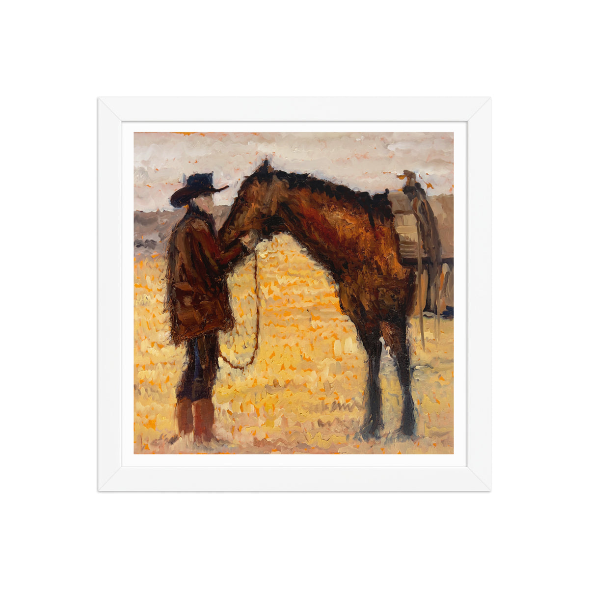 Tethered Souls 12x12 framed print — white frame, western fine art by J. Wellington Art Co.
