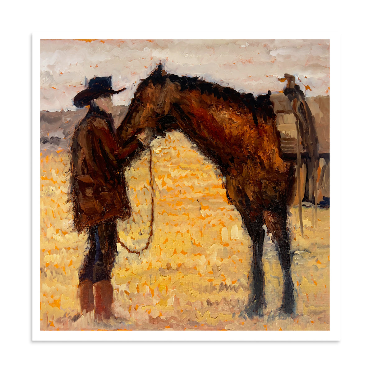 Tethered Souls 20x20 matte poster — cowboy and horse painting print
