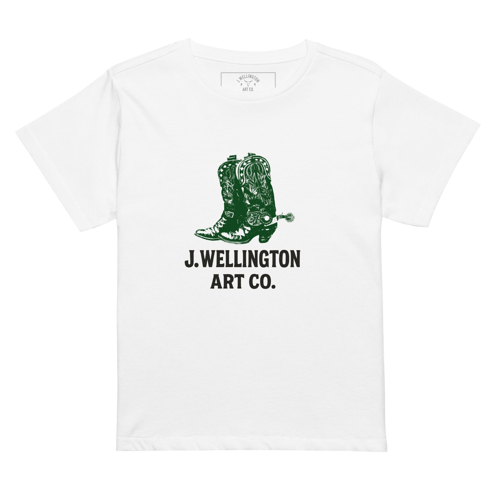The Rodeo Baby Tee — cowboy boots graphic front view